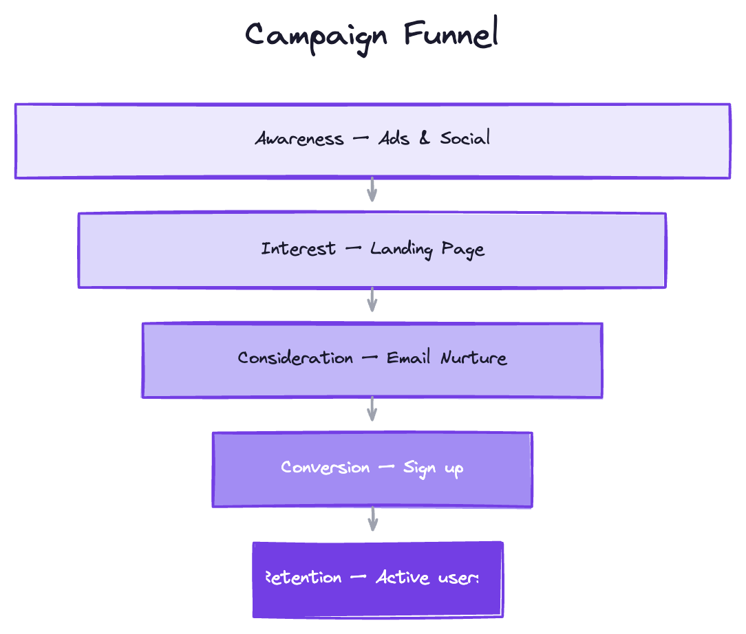 Campaign funnel example drawn on FlyingDraw